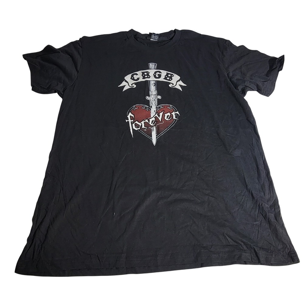 CBGB OMFUG Forever Graphic T-Shirt Black Heart Dagger Punk Rock XL Made in USA
